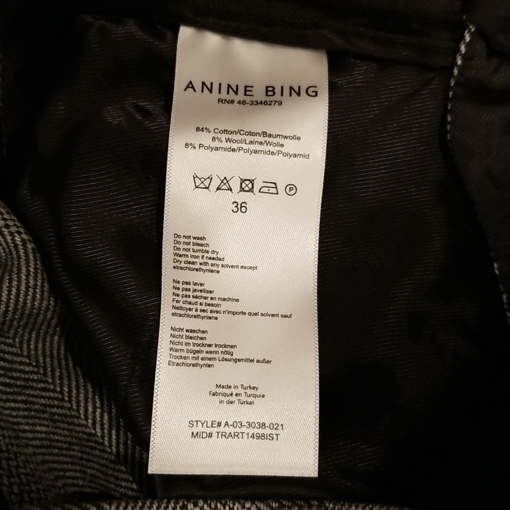 💕ANINE BING💕 Becky Trouser Pant ~ Straight Leg High Waisted Grey Fishbone 36 - Picture 12 of 12